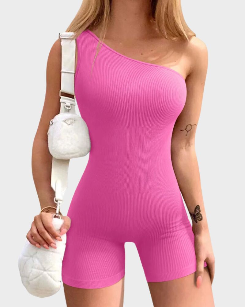 Asymmetric Ribbed One Shoulder Bodysuit