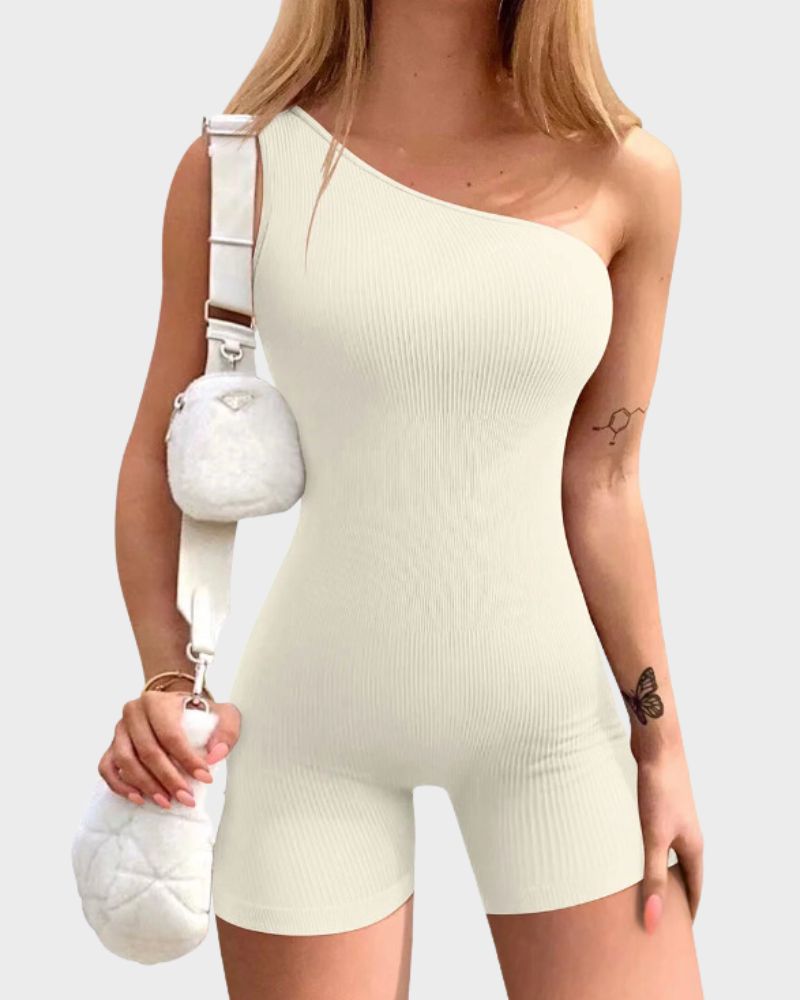 Asymmetric Ribbed One Shoulder Bodysuit