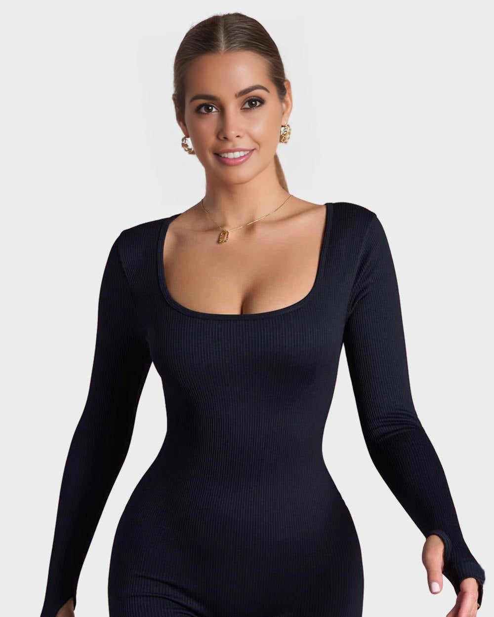 Scoop Neck Long Sleeve Romper